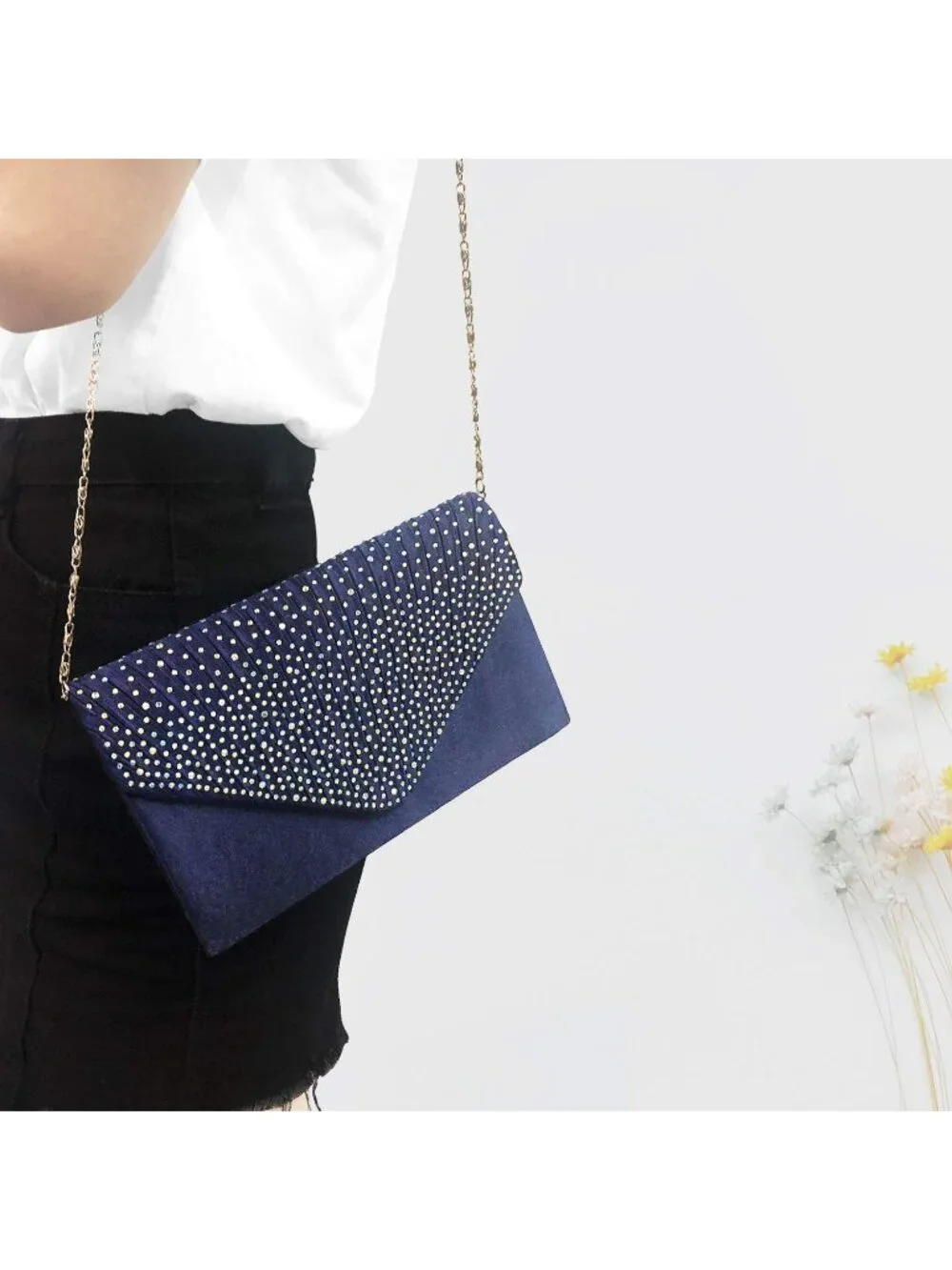 〽️ Women’s Navy Blue Clutch Purse Bridal Wedding Party Evening Shoulder Bag